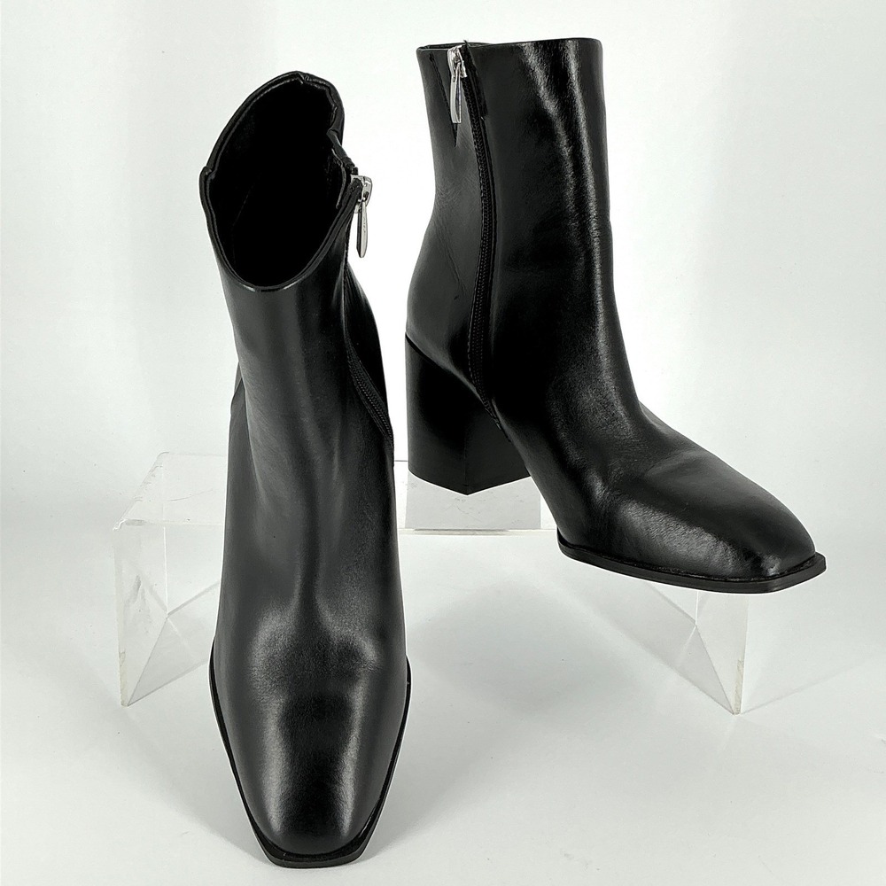 Nordstrom Size 8.5 Black Leather Square Toe Block Heel Ankle Boot NEW Vanna $140 - Picture 10 of 14